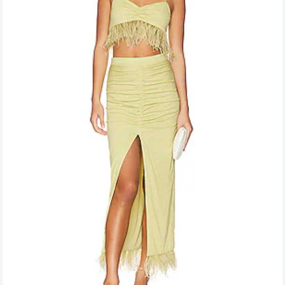 SAYLOR Yellow Maxi Skirt with Slit and Fringe
